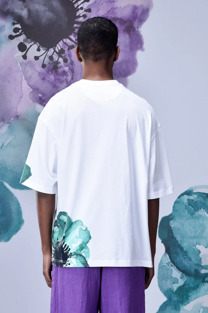 Genes Lecoanet Hemant  White-Green Cotton Single Jersey T-Shirt for Men | Best Price UAE