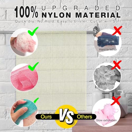 UJFQBH 3 Pieces African Net Sponge, African exfoliating net African Net Long Net Bath Sponge Exfoliating Shower Body Scrubber Back Scrubber Skin Smoother（Pink, Green, Off-White） - Image 2