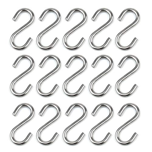 Hamineler 15 Pack Heavy Duty Stainless Steel S Shaped Hooks 2.2 Inch Long 1/5 Inch Thickness S Metal Hooks - Image 1