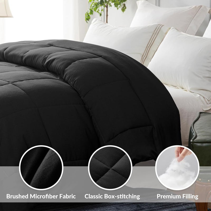 Reversible Duvet Double Size for All Seasons, 7.5 Tog Down Alternative Box Sitiched Duvets, Lightweight and Machine Washable Comforter, 200X200 cm, Black,Light Grey | 200 x 200 cm, Breathable Box-Stitch Microfibre Comforter, Machine Washable, All Seasons, Bed Bedroom Hotel, Black, Light Grey - Image 3