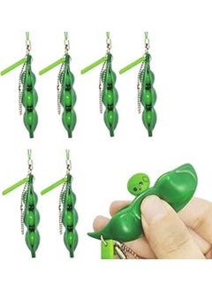 TIBDALA Pea Fidget Toy, 6 Pack Squeeze-a-Bean Peas Pod Edamame Keychain Keyring Soybean Stress Relieving Chain Toys for Kids Teens Adults Release Stress and Anxiety