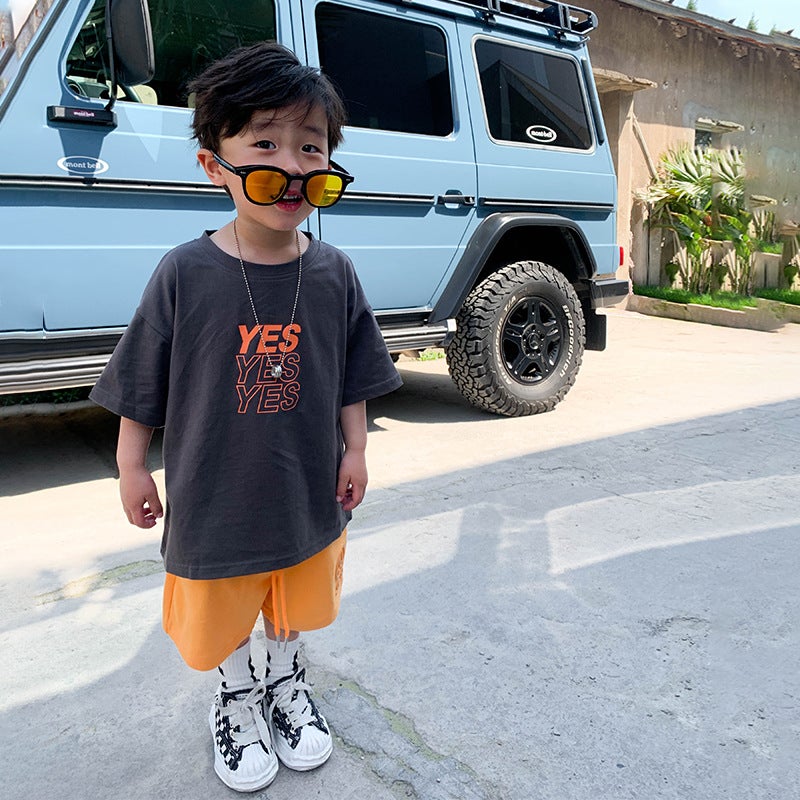 Children'S Wear Baby'S Summer 2023 New White Yes Letter Printed Boys T-Shirt Short-Sleeved Ins Trendy Brand - Image 3