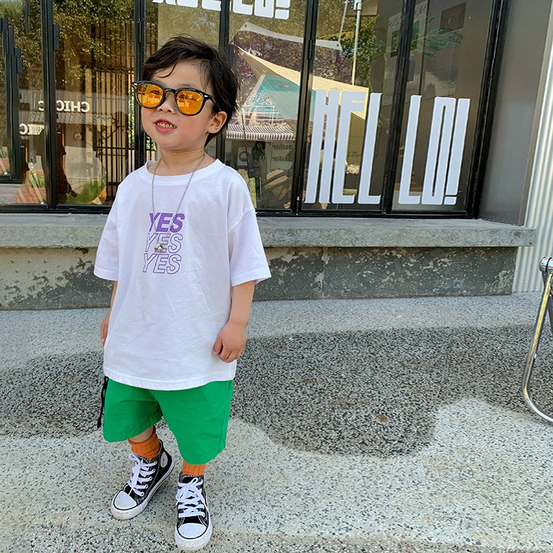 Children'S Wear Baby'S Summer 2023 New White Yes Letter Printed Boys T-Shirt Short-Sleeved Ins Trendy Brand - Image 5
