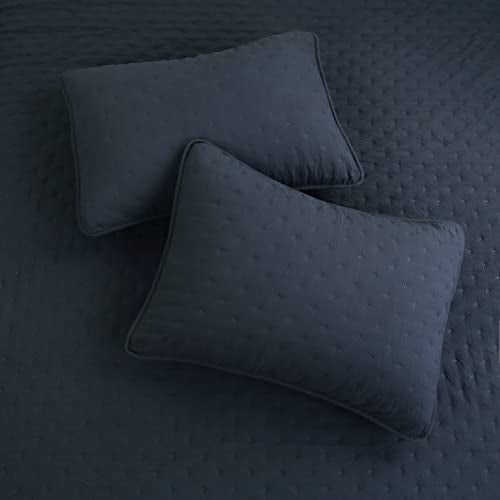 ROARINGWILD Navy Blue Queen Size Quilt Bedding Set with Pillow Shams, Lightweight Soft Bedspread Coverlet, Quilted Blanket Thin Comforter Bed Cover, All Season, 3 Piece, 90x90 inches - Image 4