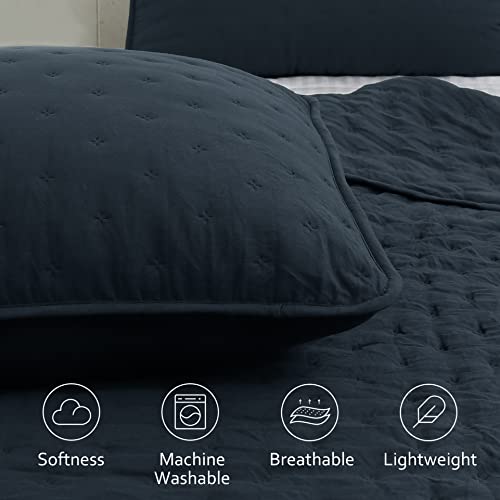 ROARINGWILD Navy Blue Queen Size Quilt Bedding Set with Pillow Shams, Lightweight Soft Bedspread Coverlet, Quilted Blanket Thin Comforter Bed Cover, All Season, 3 Piece, 90x90 inches - Image 3