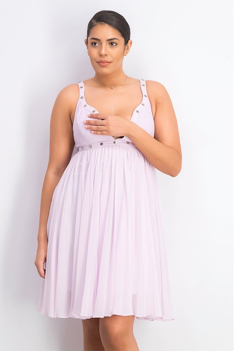 Marciano Women Pleated Mini Dress, Lilac - Image 1