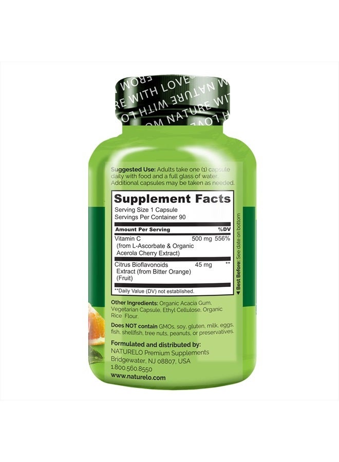 NATURELO Vitamin C with Organic Acerola Cherry Extract and Citrus Bioflavonoids - Vegan Supplement - Immune Support - 500 mg VIT C per Cap - Non-GMO - 90 Capsules - Image 3