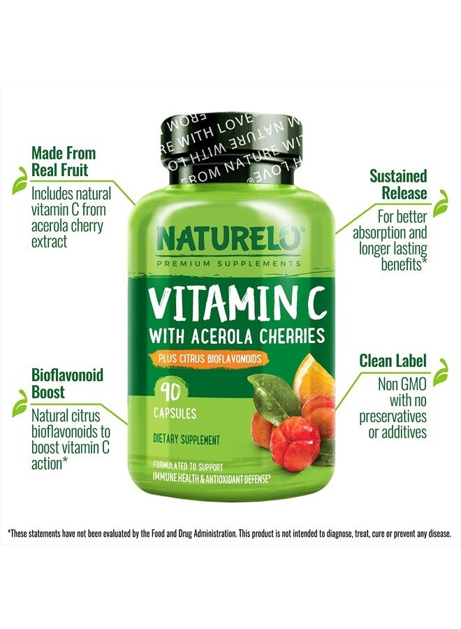 NATURELO Vitamin C with Organic Acerola Cherry Extract and Citrus Bioflavonoids - Vegan Supplement - Immune Support - 500 mg VIT C per Cap - Non-GMO - 90 Capsules - Image 4