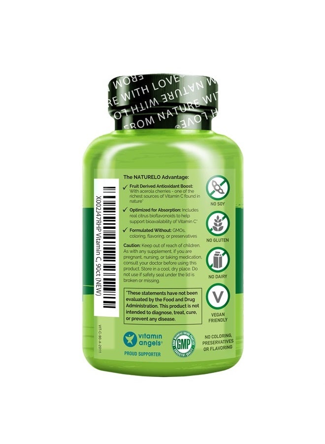 NATURELO Vitamin C with Organic Acerola Cherry Extract and Citrus Bioflavonoids - Vegan Supplement - Immune Support - 500 mg VIT C per Cap - Non-GMO - 90 Capsules - Image 2