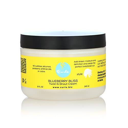 Curls Blueberry Bliss TwistNShout Cream  8 oz for the Perfect Twist Outs and Braid Outs for All Natural Types Adds Sheen Moisture and Definition to Hair