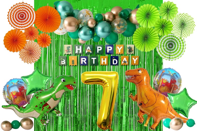 Atpata Funky Dinosaur Theme Happy Birthday Party Supplies Combo Kit for unisex Dino Theme Decorations (7th Birthday Combo) - Image 1