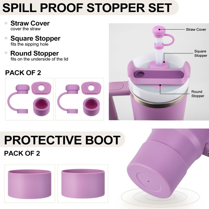 HYZ 8 Piece Accessories for Stanley Cup, Silicone Spill Proof Stopper Set and Protective Boot Including Straw Cover Cap for Stanley H2.0 20oz 30oz 40oz Tumbler, Lilac - Image 2