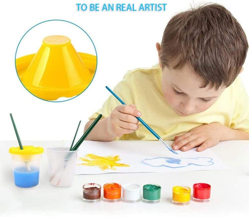 STEFORD 4 PCS Kids No Spill Paint Cups with Lids and 4 Pack Paint Brushes and a Palette Tray for Chlidren Beginners Arts Crafts Supplies - Image 3