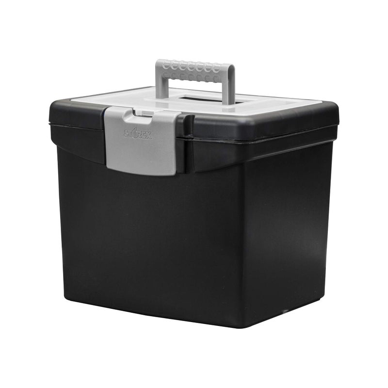 Storex 61504B02C Portable File Box with XL Lid, 11 x 13-1/2 x 11 Inches, Black - Image 2