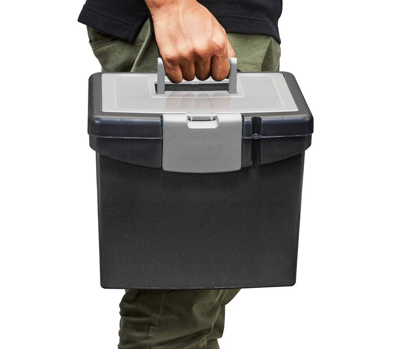 Storex 61504B02C Portable File Box with XL Lid, 11 x 13-1/2 x 11 Inches, Black - Image 4