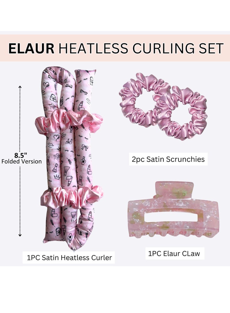 إيلور طقم إيلور للتمويج بدون حرارة – رولات شعر من الساتان لتمويج الشعر بدون حرارة | بكرات ليلية للنوم | طوق تمويج للشعر القصير والطويل | لفافة شعر (جلام) - Image 2