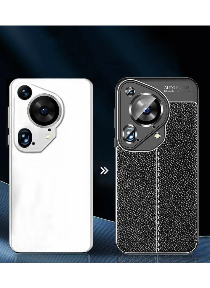 Cover Compatible with Huawei Pura 70 Ultra Cover Lychee Pattern Leather Shock Protective Case, Soft TPU Silicone Anti-Shock Case Cover