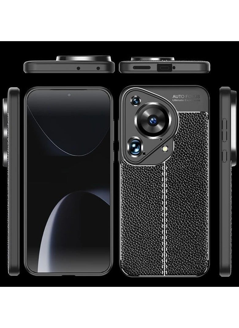 Cover Compatible with Huawei Pura 70 Ultra Cover Lychee Pattern Leather Shock Protective Case, Soft TPU Silicone Anti-Shock Case Cover
