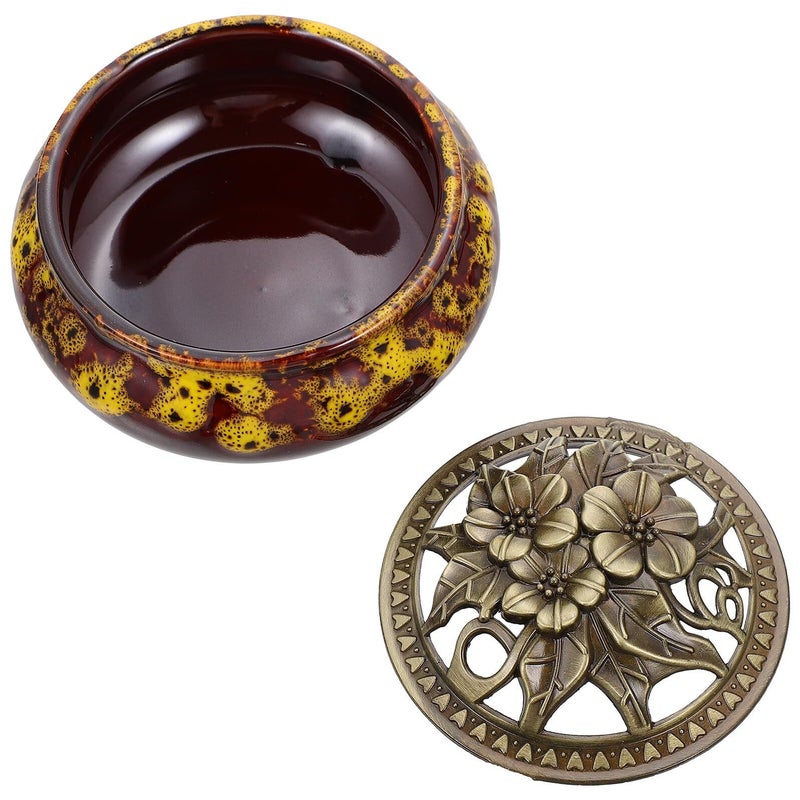 Crackle Glaze Ceramic Incense Burner with Copper Lid Aromatherapy Meditation Home Decor - Image 2