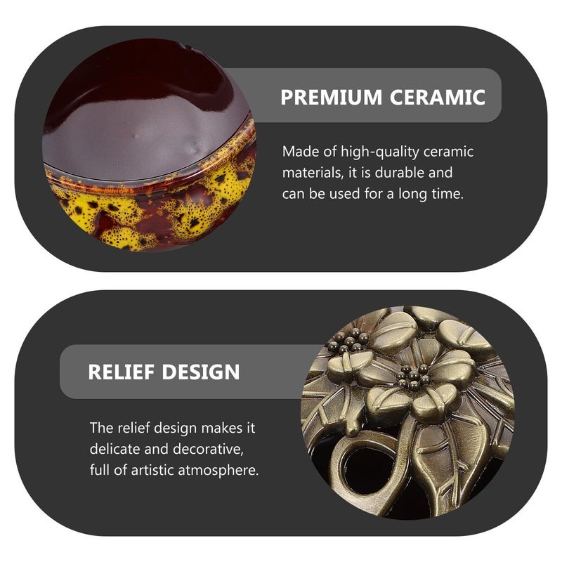 Crackle Glaze Ceramic Incense Burner with Copper Lid Aromatherapy Meditation Home Decor - Image 4