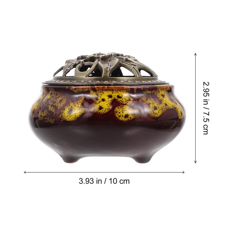 Crackle Glaze Ceramic Incense Burner with Copper Lid Aromatherapy Meditation Home Decor - Image 3