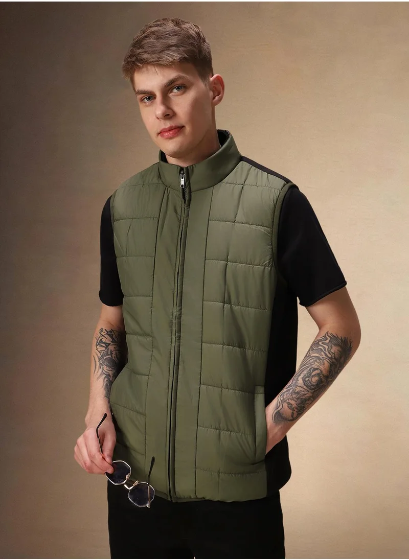 دينيس لينغو Men's Olive 100% Polyester Solid Regular Fit Jacket