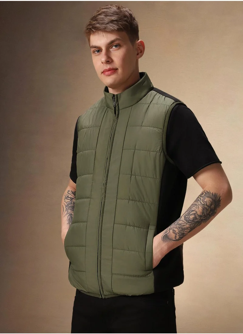 دينيس لينغو Men's Olive 100% Polyester Solid Regular Fit Jacket
