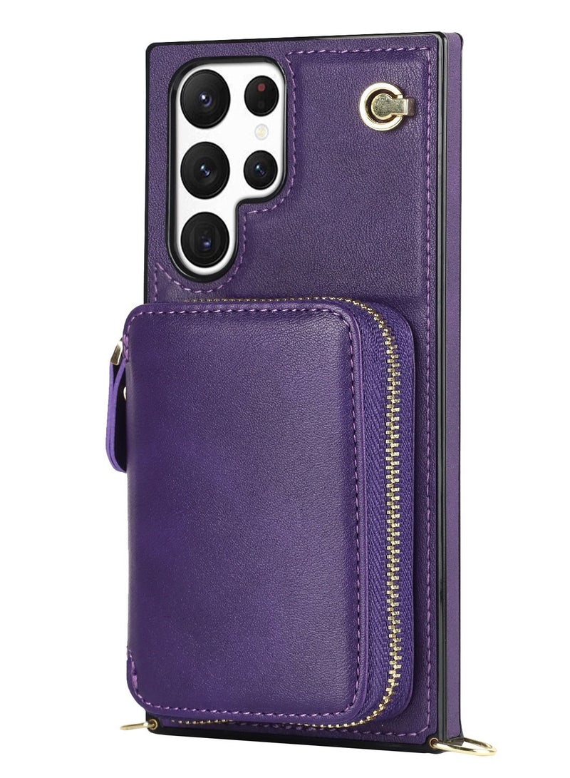 Suteni Crossbody Strap Back Cover Card Slots Leather Phone Case for Samsung - Image 1