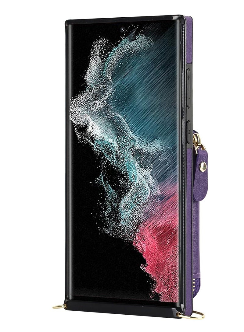 Suteni Crossbody Strap Back Cover Card Slots Leather Phone Case for Samsung - Image 2