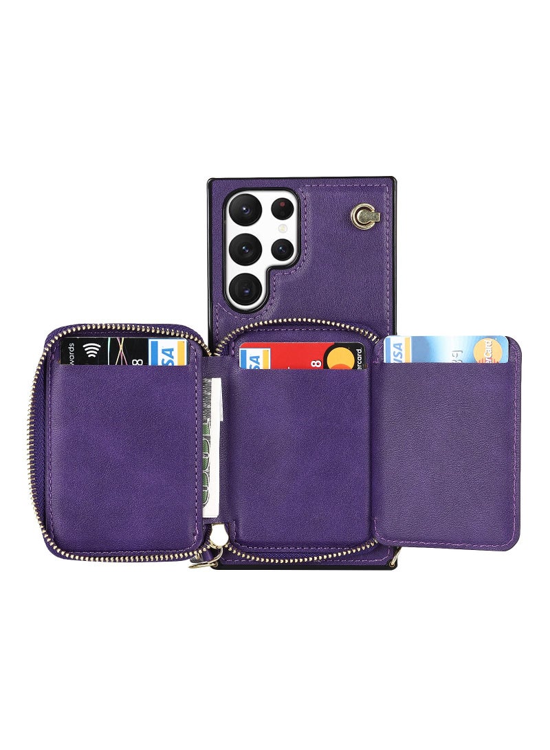 Suteni Crossbody Strap Back Cover Card Slots Leather Phone Case for Samsung - Image 3