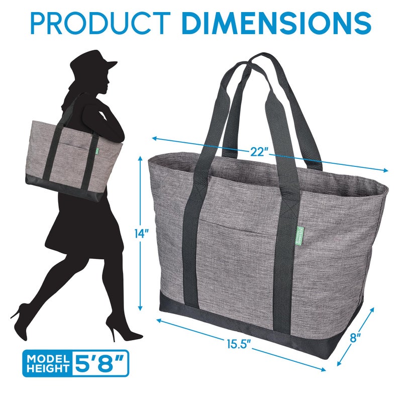 Creative Green Life Creative Green Life Extra Large Tote Bag for Women or Men with Zipper – Everyday Bag for Work, School, gym, Shopping, Teachers, Nurses – Canvas Style Travel Bag, Weekender Overnight Bag (Gray)  - Image 5