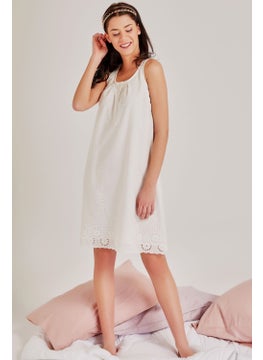 Magic Form 36110 Embroidered Short Sleeve Cotton Dressing Gown Maternity Nightgown Set Ecru  - Image 2