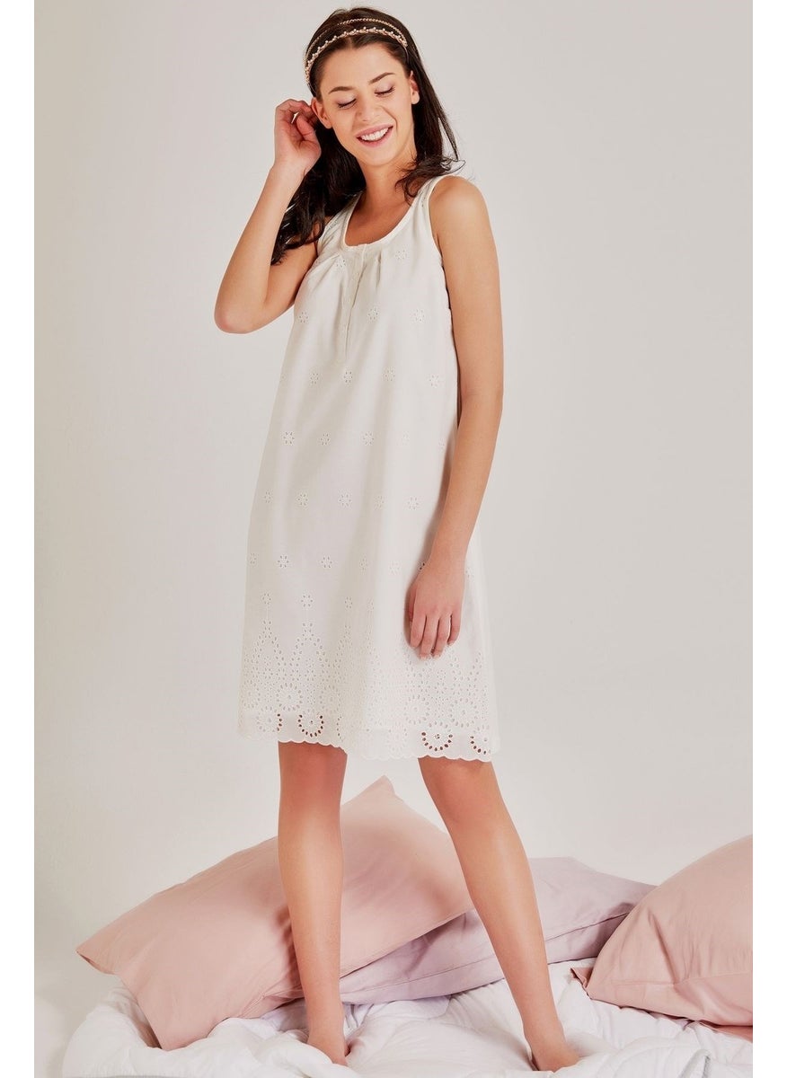 Magic Form 36110 Embroidered Short Sleeve Cotton Dressing Gown Maternity Nightgown Set Ecru  - Image 2