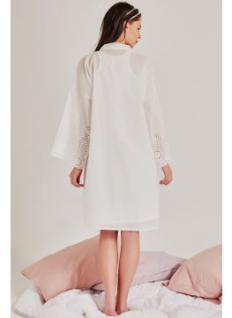 Magic Form 36110 Embroidered Short Sleeve Cotton Dressing Gown Maternity Nightgown Set Ecru  - Image 3