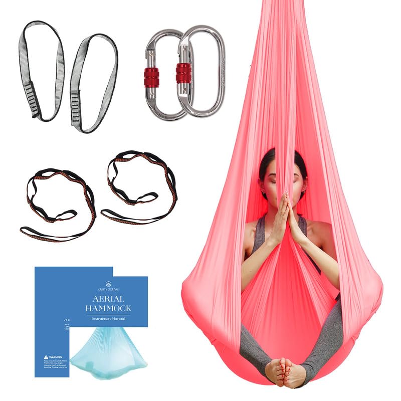 aum active Aerial Silk Yoga Hammock & Swing for Home, Inversion Exercises, Starter Kit for All Levels - Durable with Extension Straps, Carabiners, and Pose Guide - Image 1