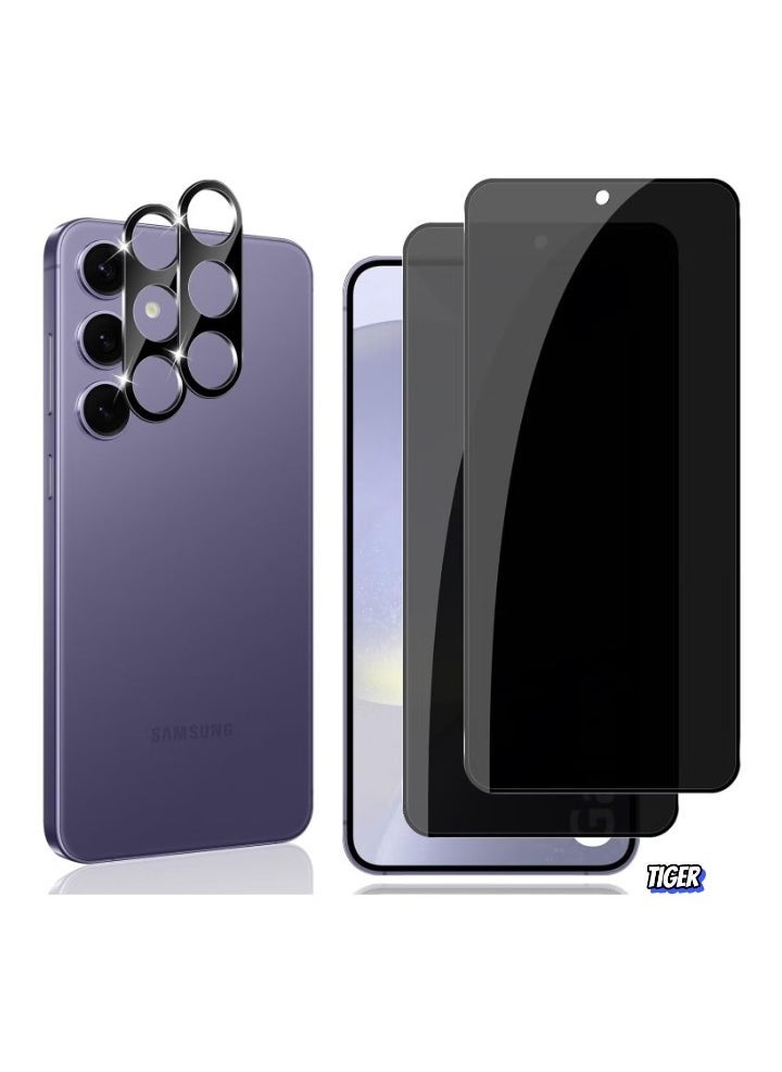 TIGER شاشة خصوصية لجهاز سامسونج جالكسي S24 بلس / S24+ 5G – زجاج مقسى، عبوة من 2 واقي شاشة مضاد للتجسس و 2 فيلم حماية للكاميرا، صلابة 9H، حماية خصوصية مضادة للخدش - Image 1