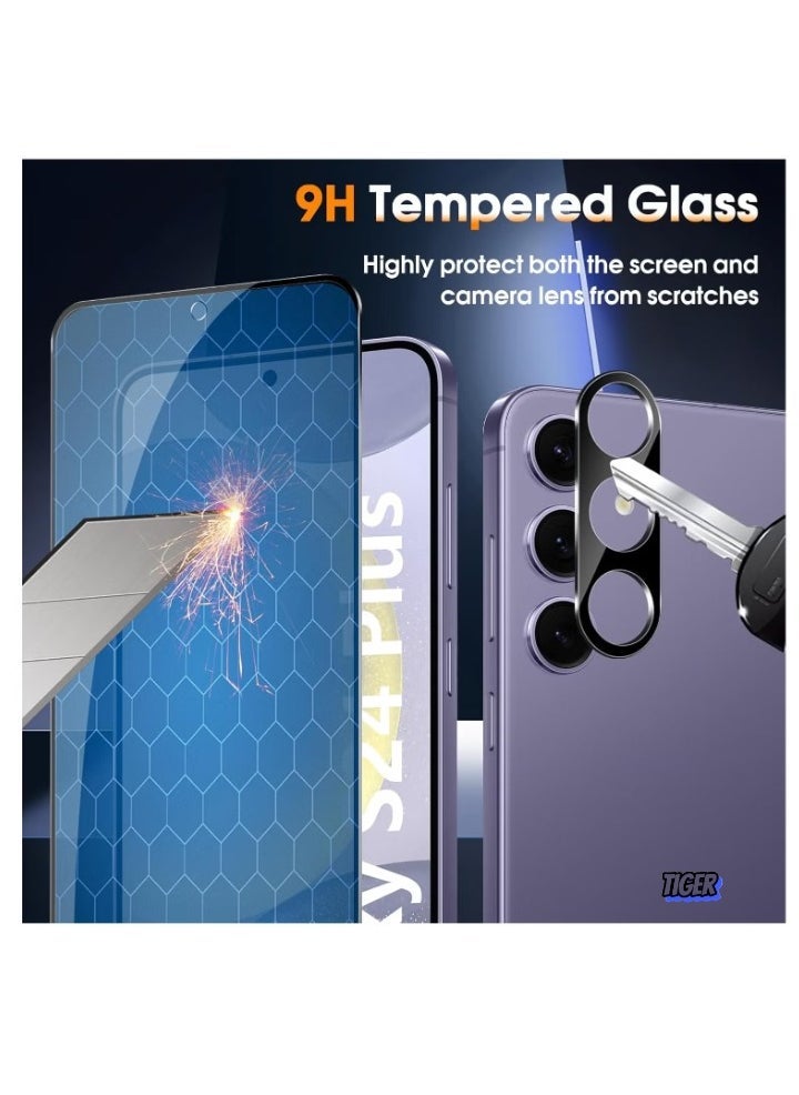 TIGER شاشة خصوصية لجهاز سامسونج جالكسي S24 بلس / S24+ 5G – زجاج مقسى، عبوة من 2 واقي شاشة مضاد للتجسس و 2 فيلم حماية للكاميرا، صلابة 9H، حماية خصوصية مضادة للخدش - Image 2