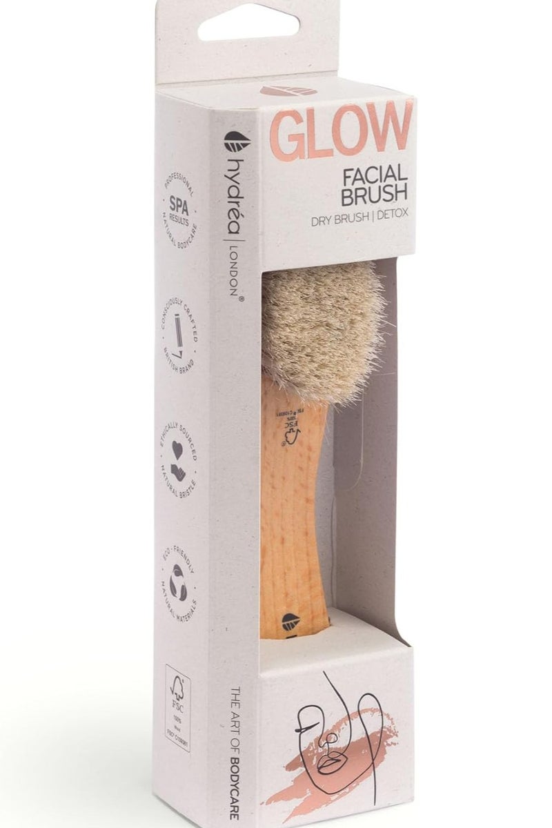 Hydrea London Face Brush - Natural Bristle Dry Facial Cleansing Skin Exfoliator, Gentle Scrub & Exfoliating, Helps Lymphatic Flow – FSC® Certified Beechwood. - Image 1