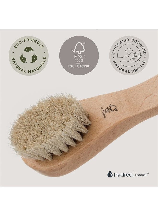 Hydrea London - Face Brush - Natural Bristle Dry Facial Cleansing Skin Exfoliator, Gentle Scrub & Exfoliating, Helps Lymphatic Flow – FSC® Certified Beechwood. - Image 1