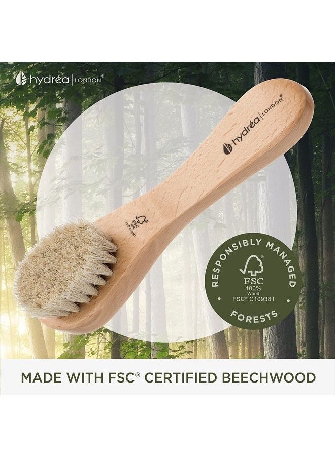 Hydrea London - Face Brush - Natural Bristle Dry Facial Cleansing Skin Exfoliator, Gentle Scrub & Exfoliating, Helps Lymphatic Flow – FSC® Certified Beechwood. - Image 1