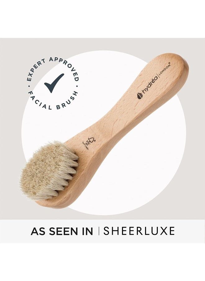 Hydrea London - Face Brush - Natural Bristle Dry Facial Cleansing Skin Exfoliator, Gentle Scrub & Exfoliating, Helps Lymphatic Flow – FSC® Certified Beechwood. - Image 1