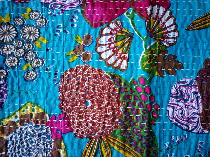 Textile export creations إبداعات تصدير الأقمشة إبداعات تقليدية عرقية قنطة هندية مفروشات مفردة زمردية قطنية استوائية فواكه مخيطة يدويًا غطاء سرير بواسطة إبداعات تصدير الأقمشة 90x60 بوصة - Image 4