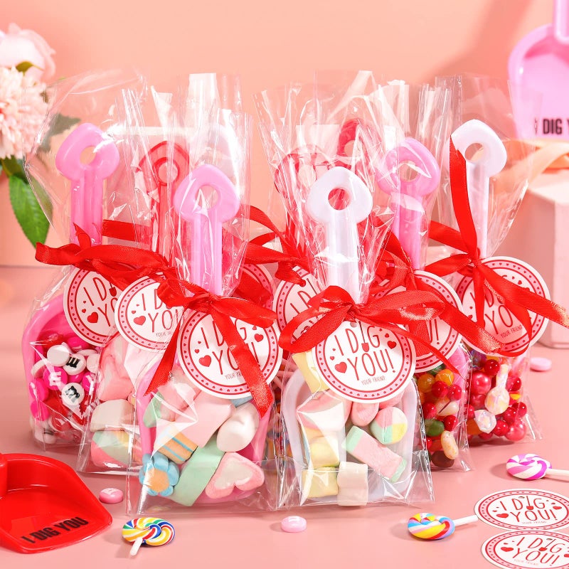 Chumia 85 Pieces Valentine's Day I Dig You Shovels with I Dig You Stickers and Tags, Gift Candy Bags and Ribbon for Valentines Party Favors Exchange Prizes - Image 2