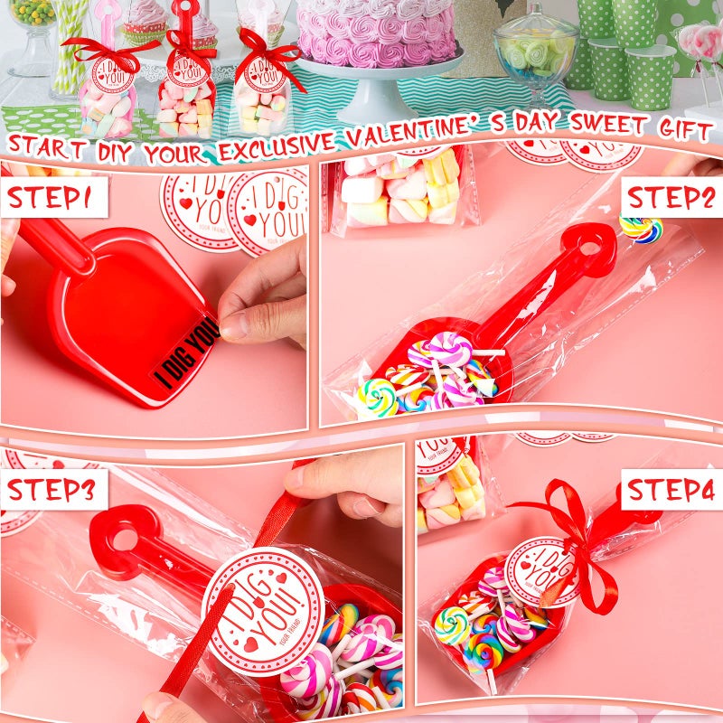 Chumia 85 Pieces Valentine's Day I Dig You Shovels with I Dig You Stickers and Tags, Gift Candy Bags and Ribbon for Valentines Party Favors Exchange Prizes - Image 4