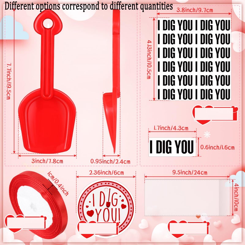 Chumia 85 Pieces Valentine's Day I Dig You Shovels with I Dig You Stickers and Tags, Gift Candy Bags and Ribbon for Valentines Party Favors Exchange Prizes - Image 3