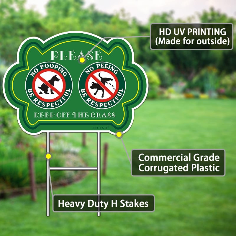 TOHAO No Peeing and No Pooping Dog Sign 2 Pack, Double Sided Please Be Respectful Keep Off The Grass Yard Signs with Metal Wire H-Stakes, 14" x 10", UV Protected & Waterproof, Outdoor Use - Image 4