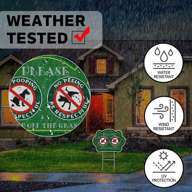 TOHAO No Peeing and No Pooping Dog Sign 2 Pack, Double Sided Please Be Respectful Keep Off The Grass Yard Signs with Metal Wire H-Stakes, 14" x 10", UV Protected & Waterproof, Outdoor Use - Image 3