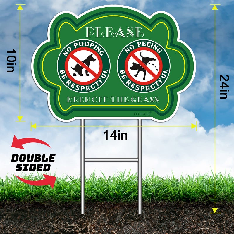 TOHAO No Peeing and No Pooping Dog Sign 2 Pack, Double Sided Please Be Respectful Keep Off The Grass Yard Signs with Metal Wire H-Stakes, 14" x 10", UV Protected & Waterproof, Outdoor Use - Image 2