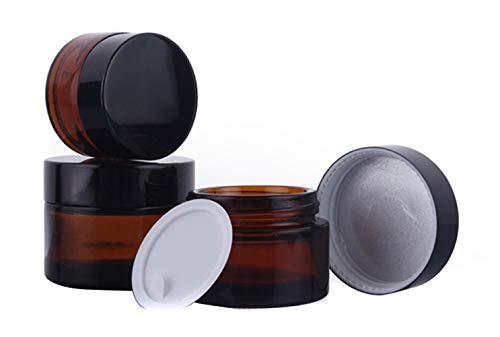 6 Pack Amber Glass 5 ml 16 oz Small Thick Wall Round Jars Vials Pot Cosmetic Bottle Face Cream Containers With Black Lids For Lotion Make Up Nail Salve Ointment Sample Balm