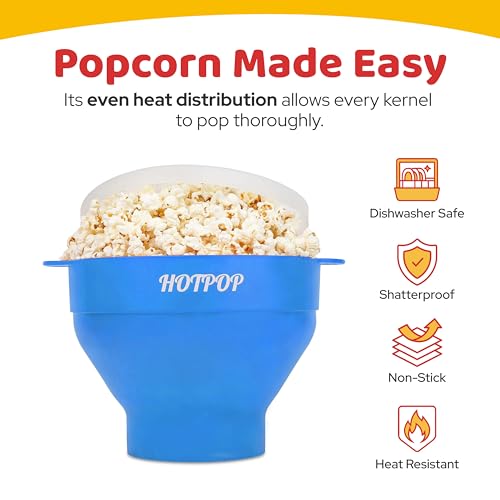 HOTPOP The Original Hotpop Microwave Popcorn Popper, Silicone Popcorn Maker, Collapsible Bowl BPA-Free and Dishwasher Safe- 20 Colors Available (Azure) - Image 4